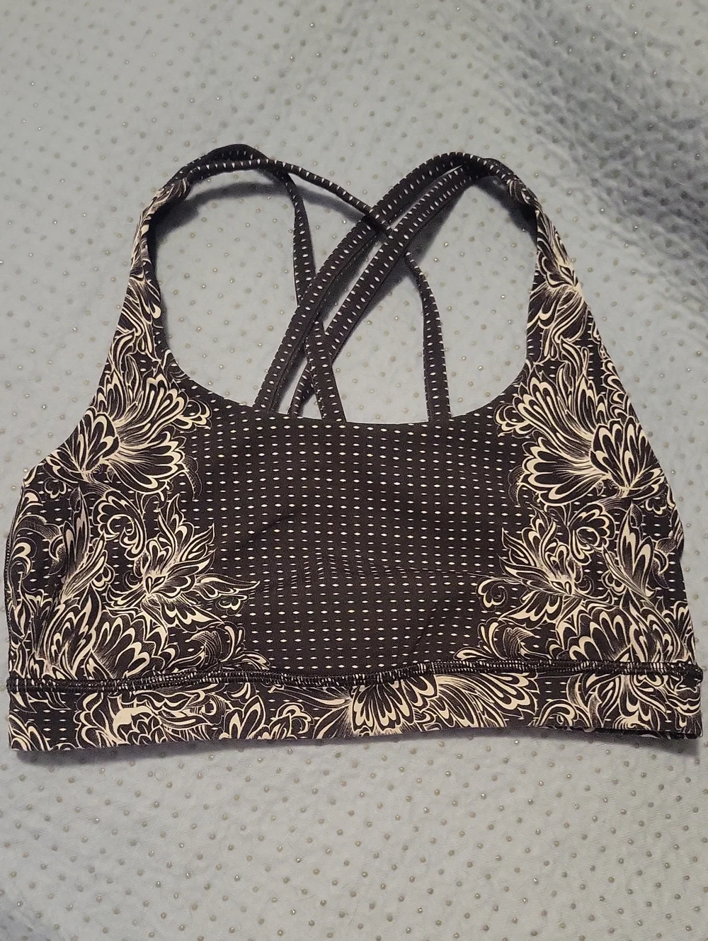 lululemon athletica Black and Cream Floral Strappy Sports Bra